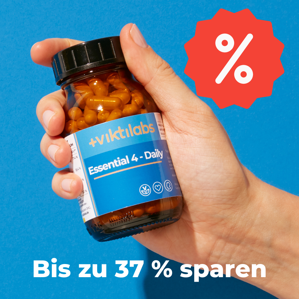Bestellkampagne für Essential 4-Daily (120 Kapseln)- bis zu 37 % sparen und ab 19,94 € pro Glas