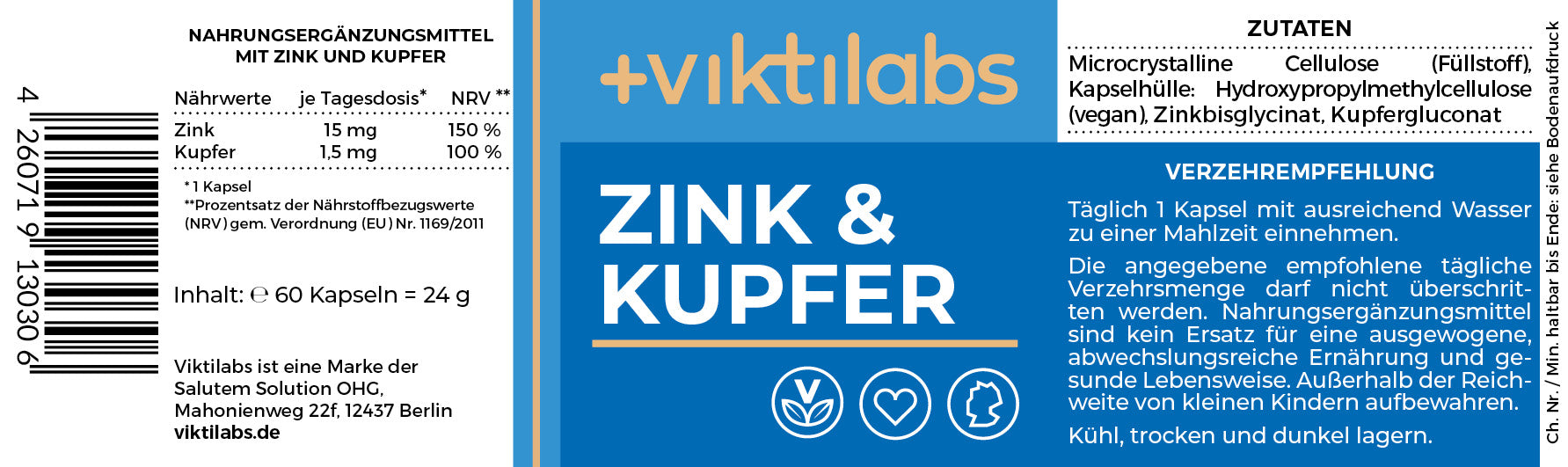 Zink & Kupfer – Stark für Immunsystem, Haut und Haare - 60 Kapseln