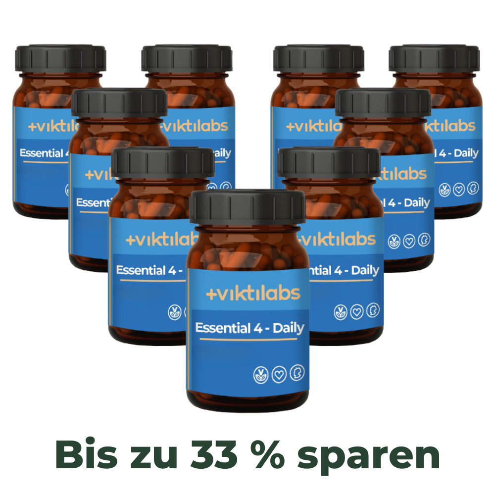Bestellkampagne für Essential 4-Daily (120 Kapseln)- bis zu 37 % sparen und ab 19,94 € pro Glas