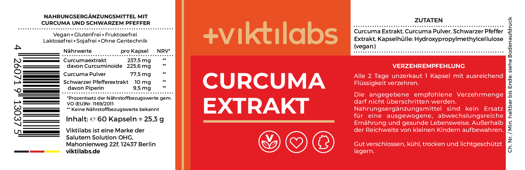 Kurkuma – Kombination aus Kurkuma-Extrakt, Kurkuma-Pulver und Piperin - 60 Kapseln