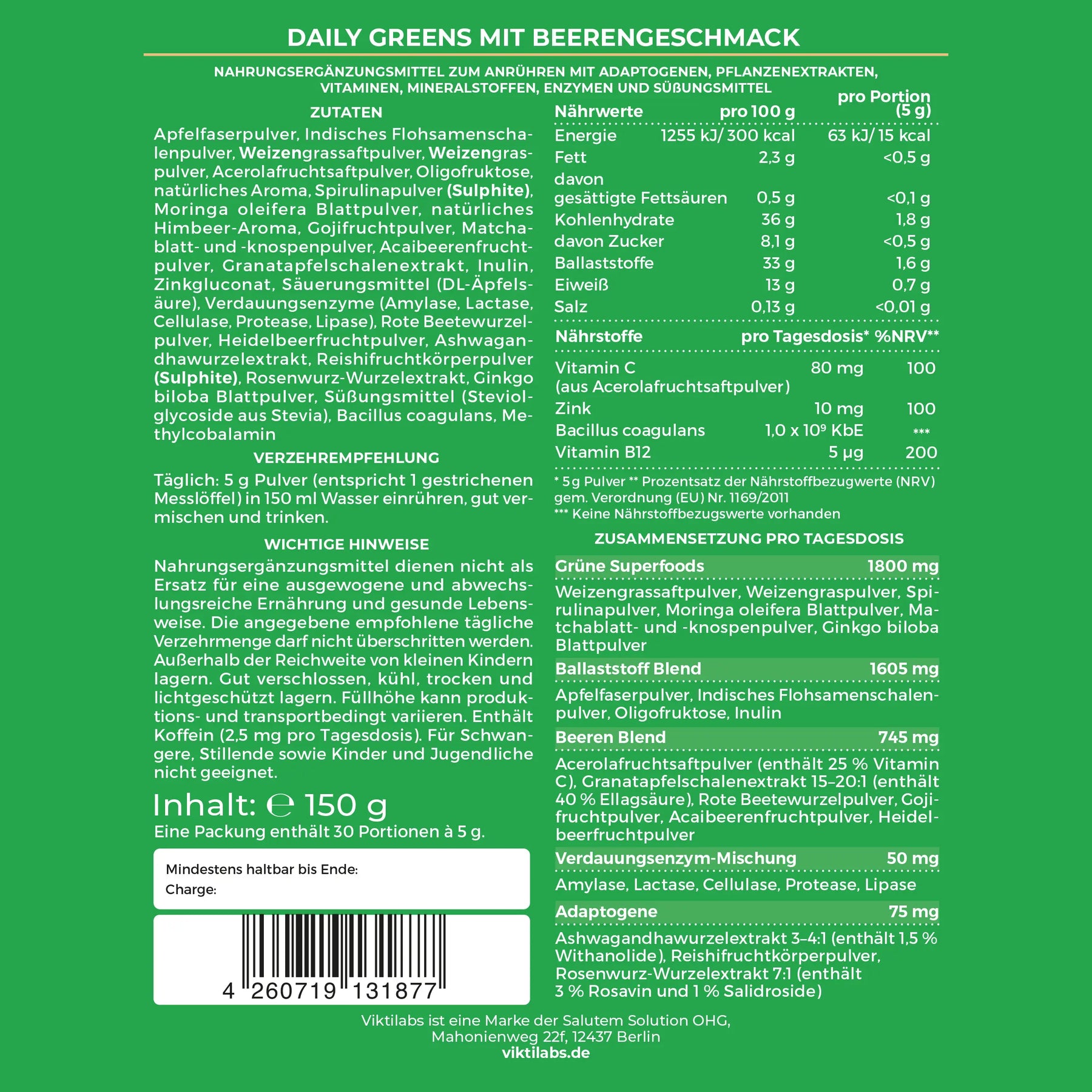 Etikett Beutel Daily Greens