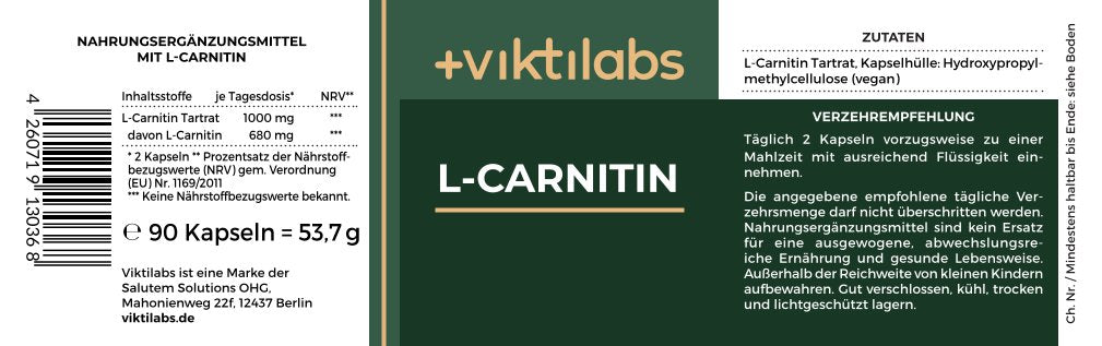 L-Carnitin: 90 Kapseln mit L-Carnitin Tartrat