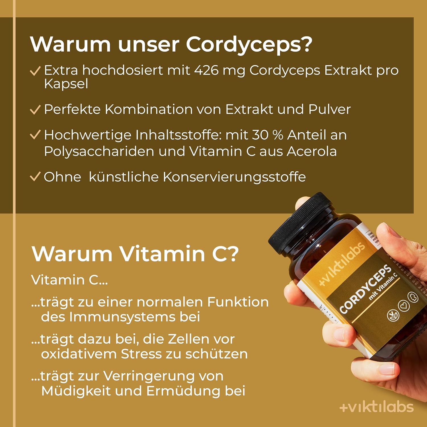 Premium Cordyceps Vitalpilz - 70 Kapseln mit Vitamin C