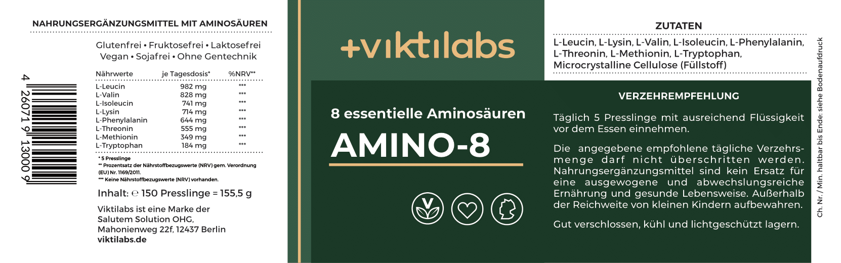 NL Angebot Amino 8 – alle essentiellen Aminosäuren in optimaler Kombination - 150 Presslinge