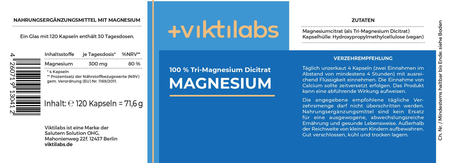 Magnesium – Hochwertiges Tri-Magnesium Dicitrat - 120 Kapseln