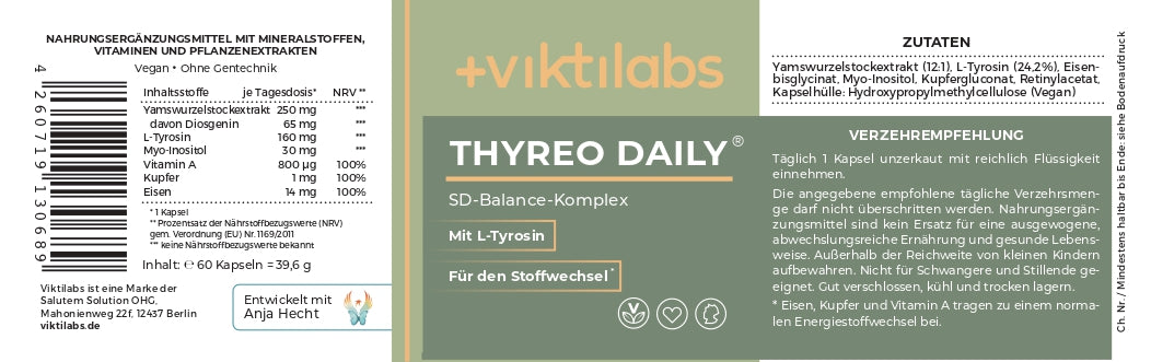 Thyreo Daily (Schilddrüsen Komplex) mit Yamswurzel, L-Tyrosin, Eisen + Kupfer - 60 Kapseln